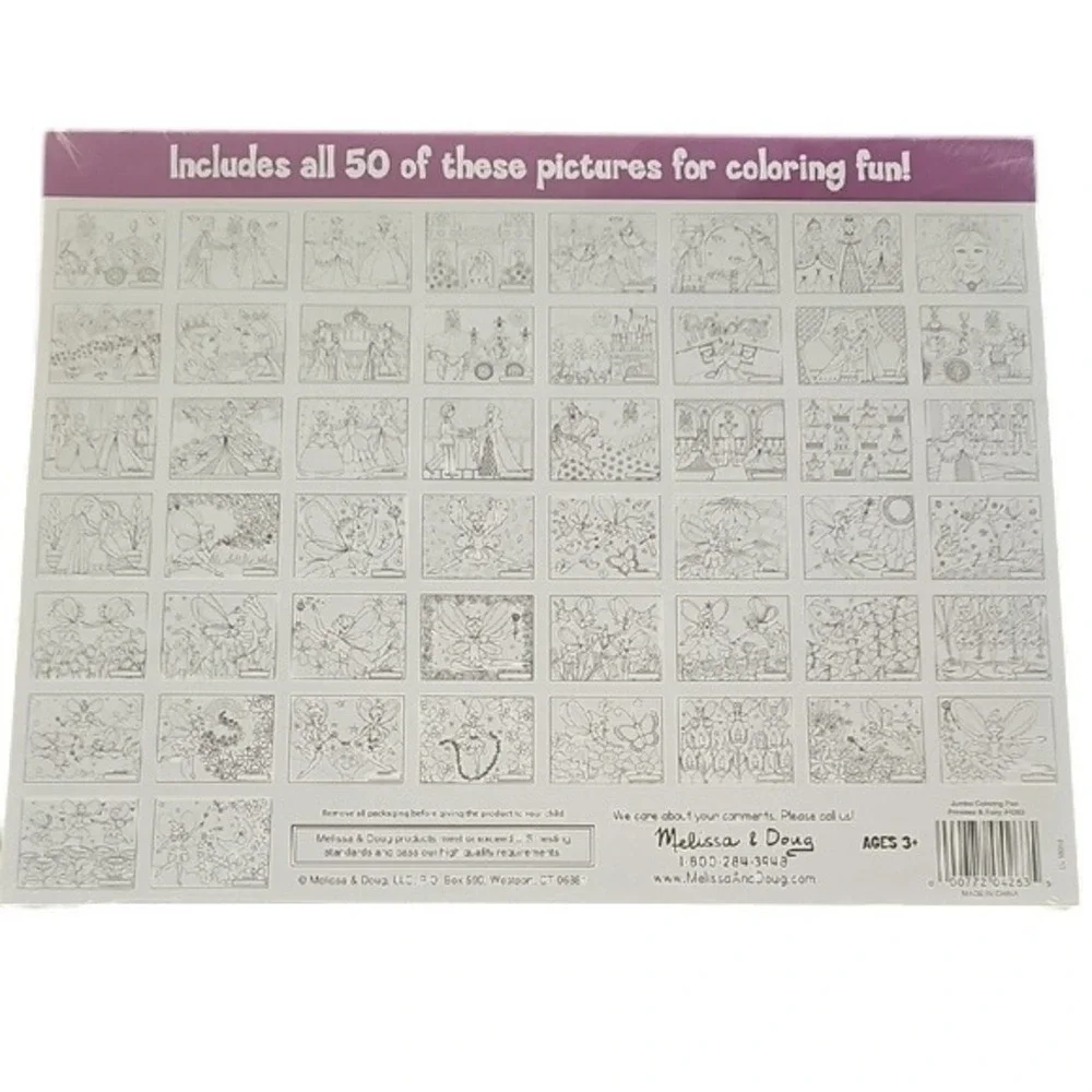 Melissa & Doug Jumbo Princess Fairy Coloring Pad 50 Pictures New